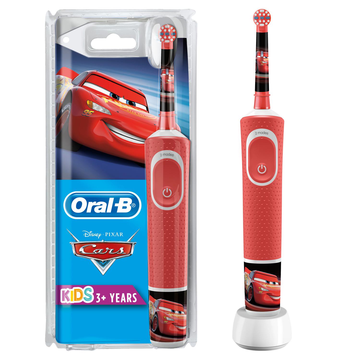 Oral-B Kids Cars Elektrische Zahnbürste mit Disney-Stickern, für Kinder ab 3 Jahren, rot