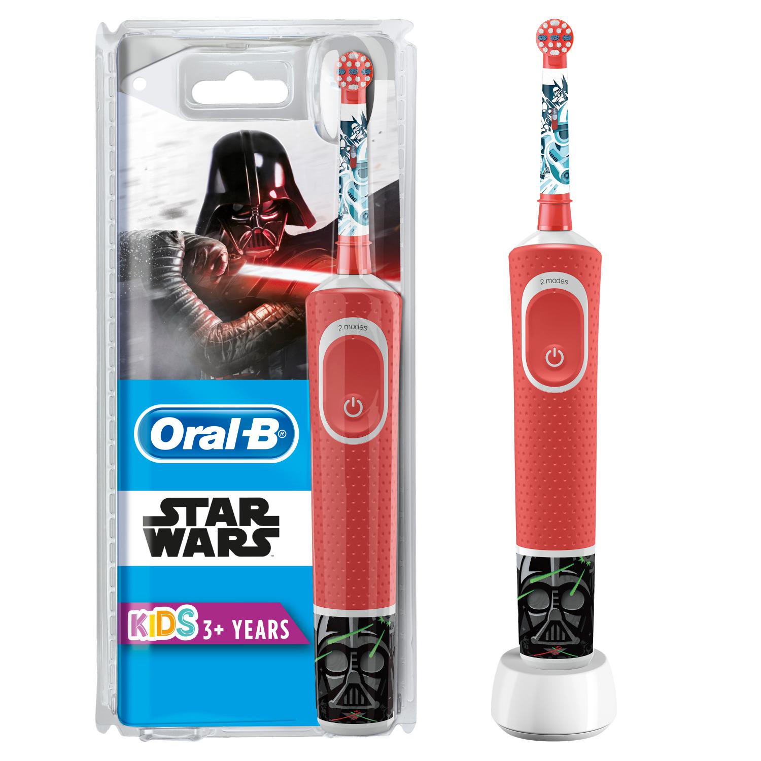 Oral-B Kids Star Wars Elektrische Zahnbürste mit Disney-Stickern, für Kinder ab 3 Jahren, rot