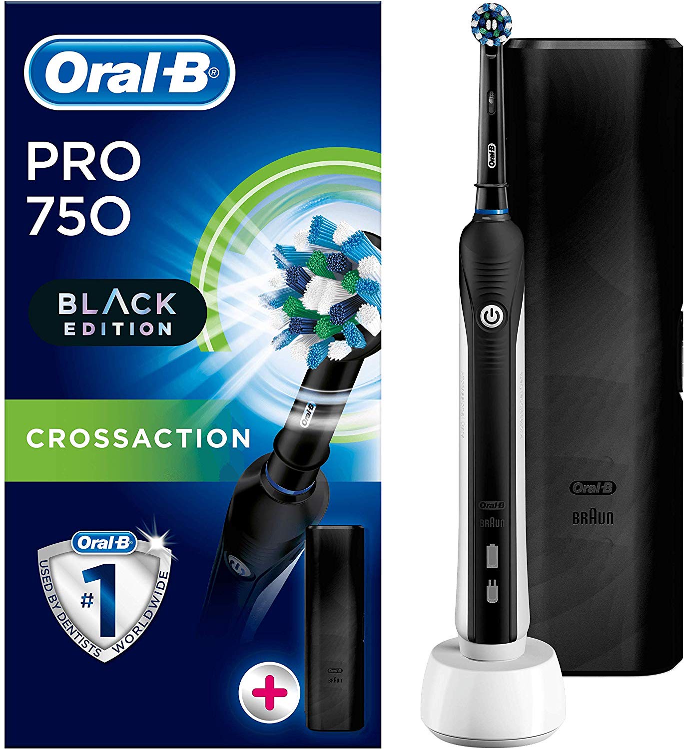 Oral-B PRO 750 Cross Action black elektrische Zahnbürste mit Reiseetui