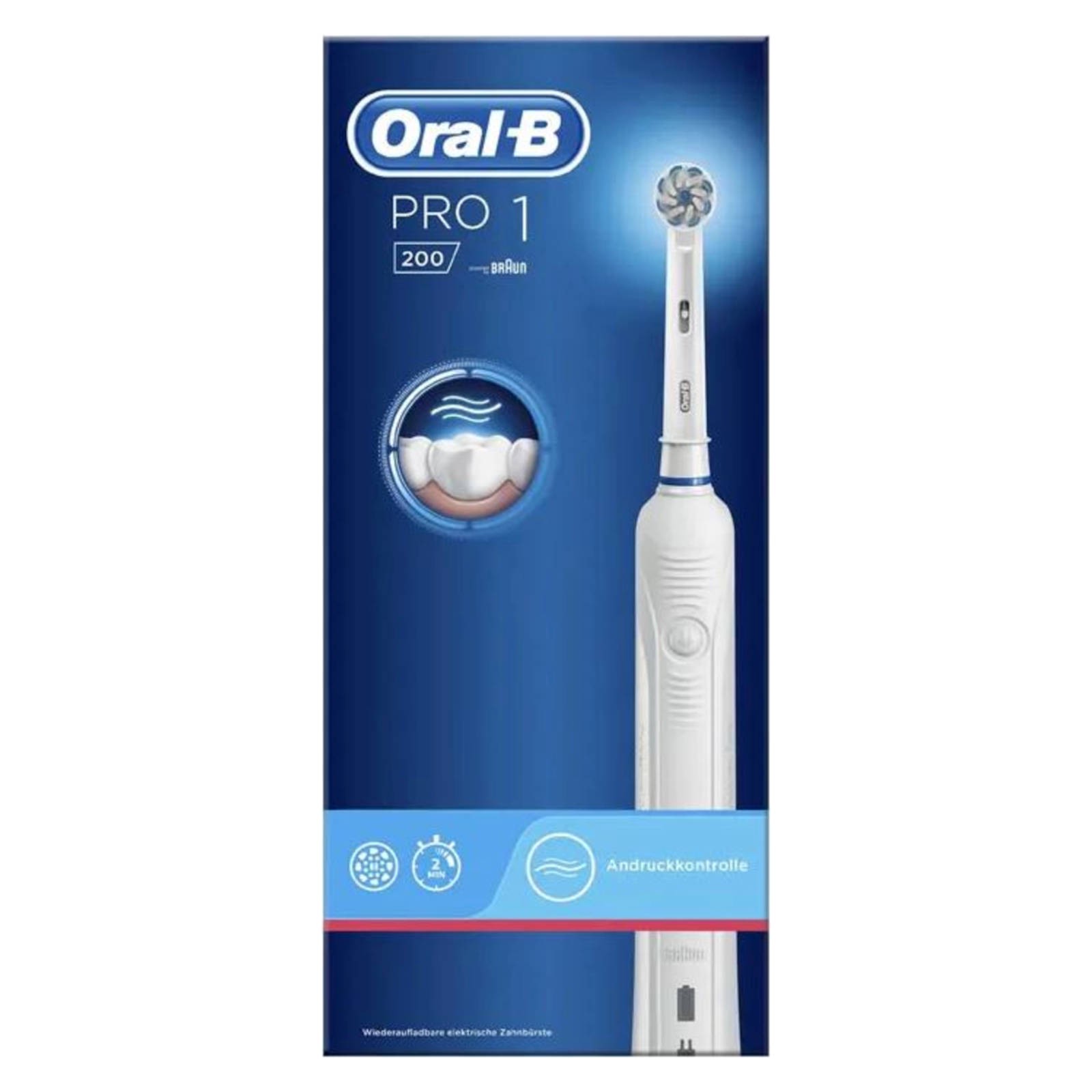 Oral-B PRO 1 200 Elektrische Zahnbürste, für eine sanfte Reinigung bei empfindlichem Zahnfleisch, weiß