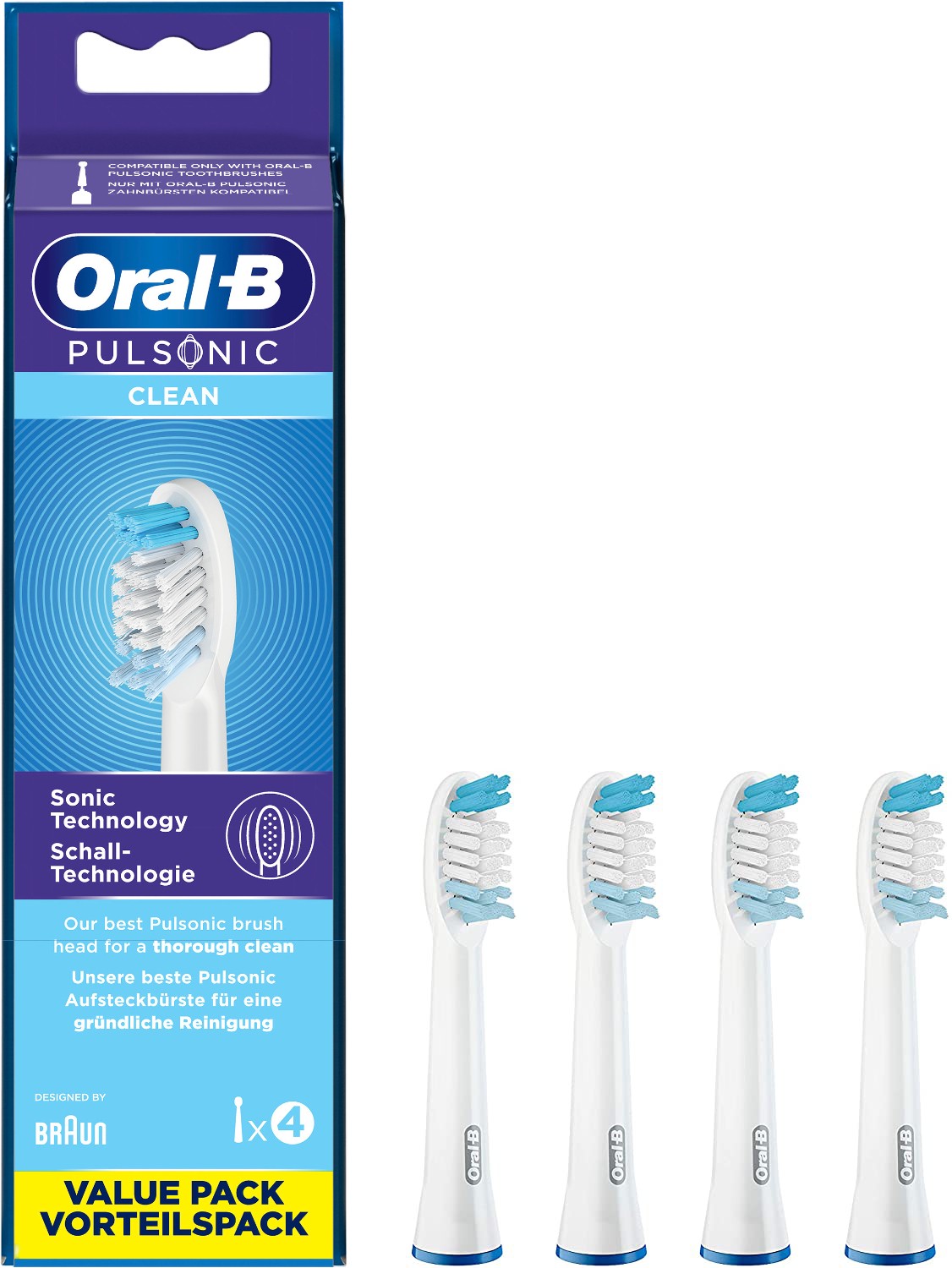 Oral-B Pulsonic Clean Aufsteckbürsten für Schallzahnbürsten, 4 Stück