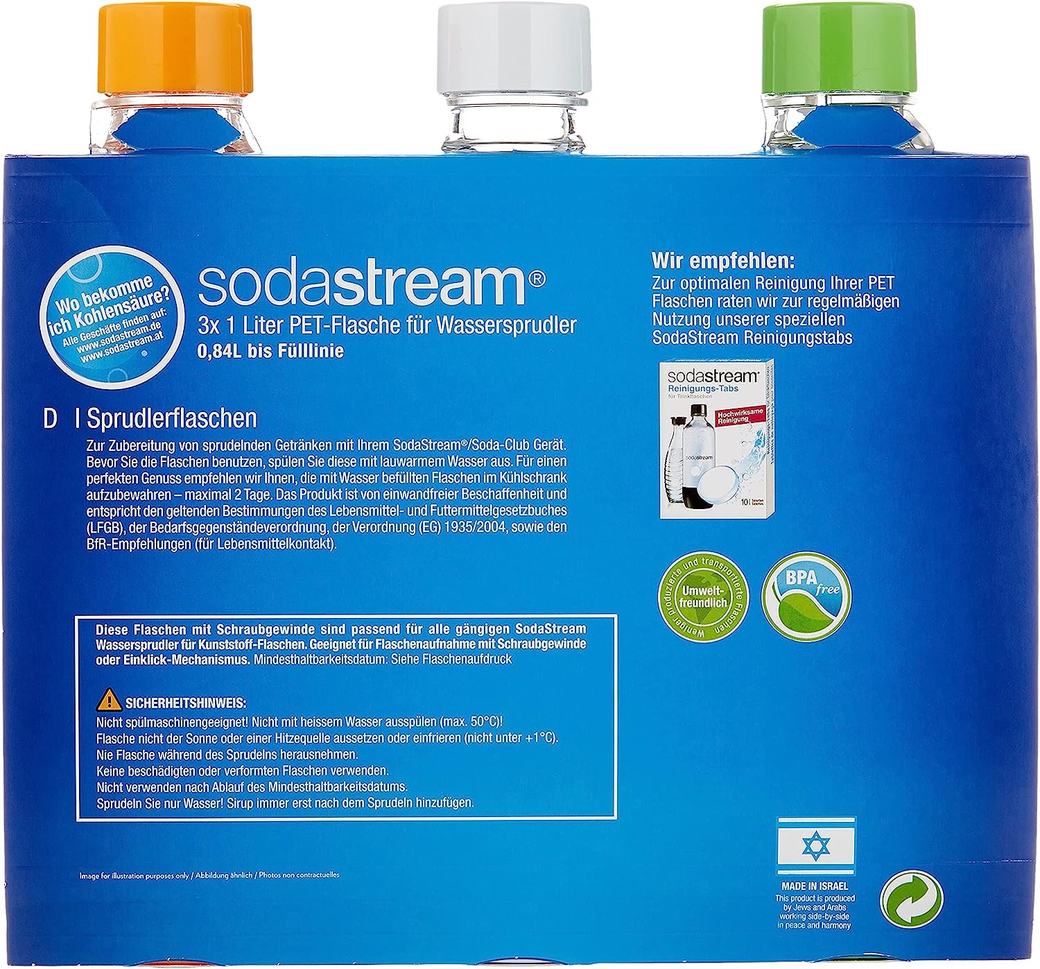 SodaStream PET Flaschen SET 1L 2+1 Orange, Weiß, Grün