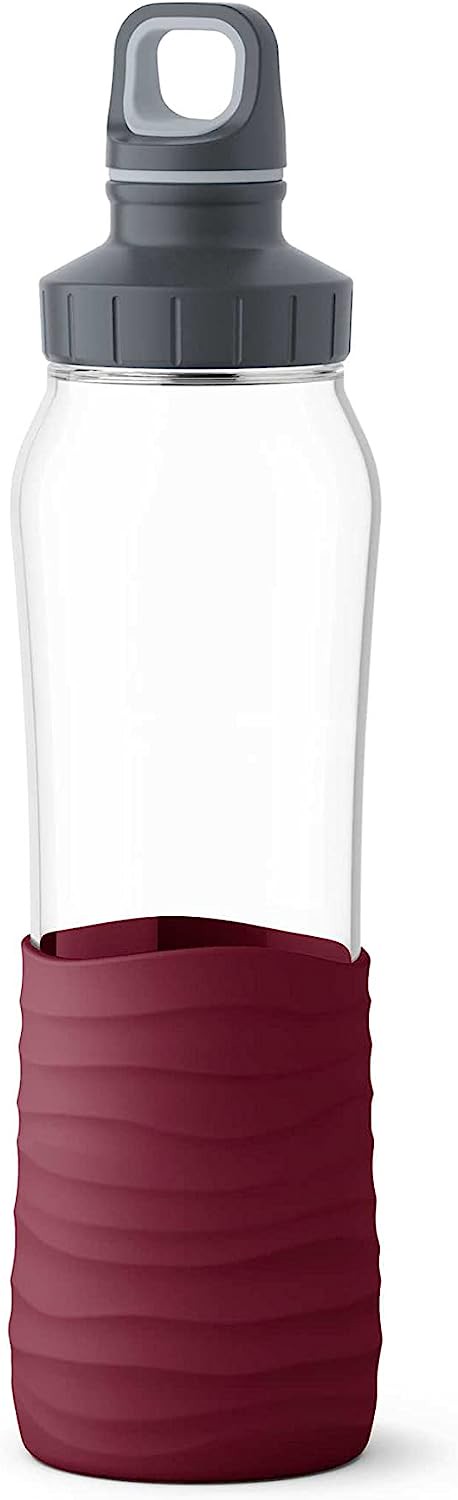 EMSA Drink2Go Trinkflasche aus Glas 0,7 l burgund N3100700