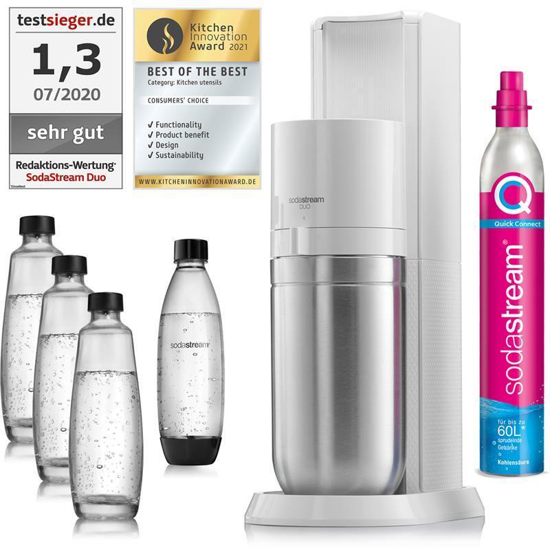 SodaStream DUO White Wassersprudler inkl. 3 Glasflaschen + 1 PET Flasche