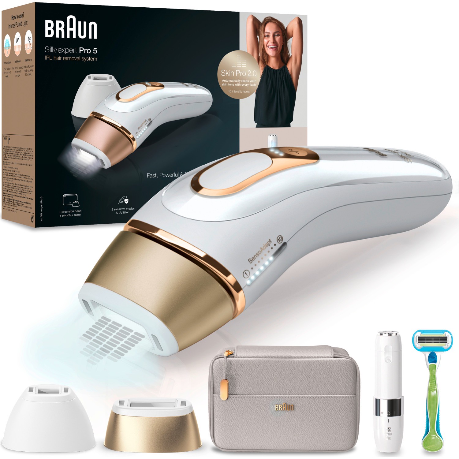 Braun IPL Silk-expert Pro 5, PL5159, dauerhaft sichtbare Haarentfernung weiß/gold