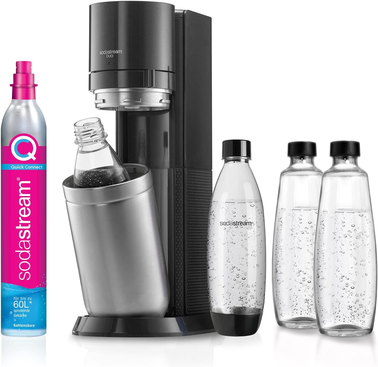SodaStream DUO Wassersprudler Vorteils-Pack, Titan mit 4 Flaschen