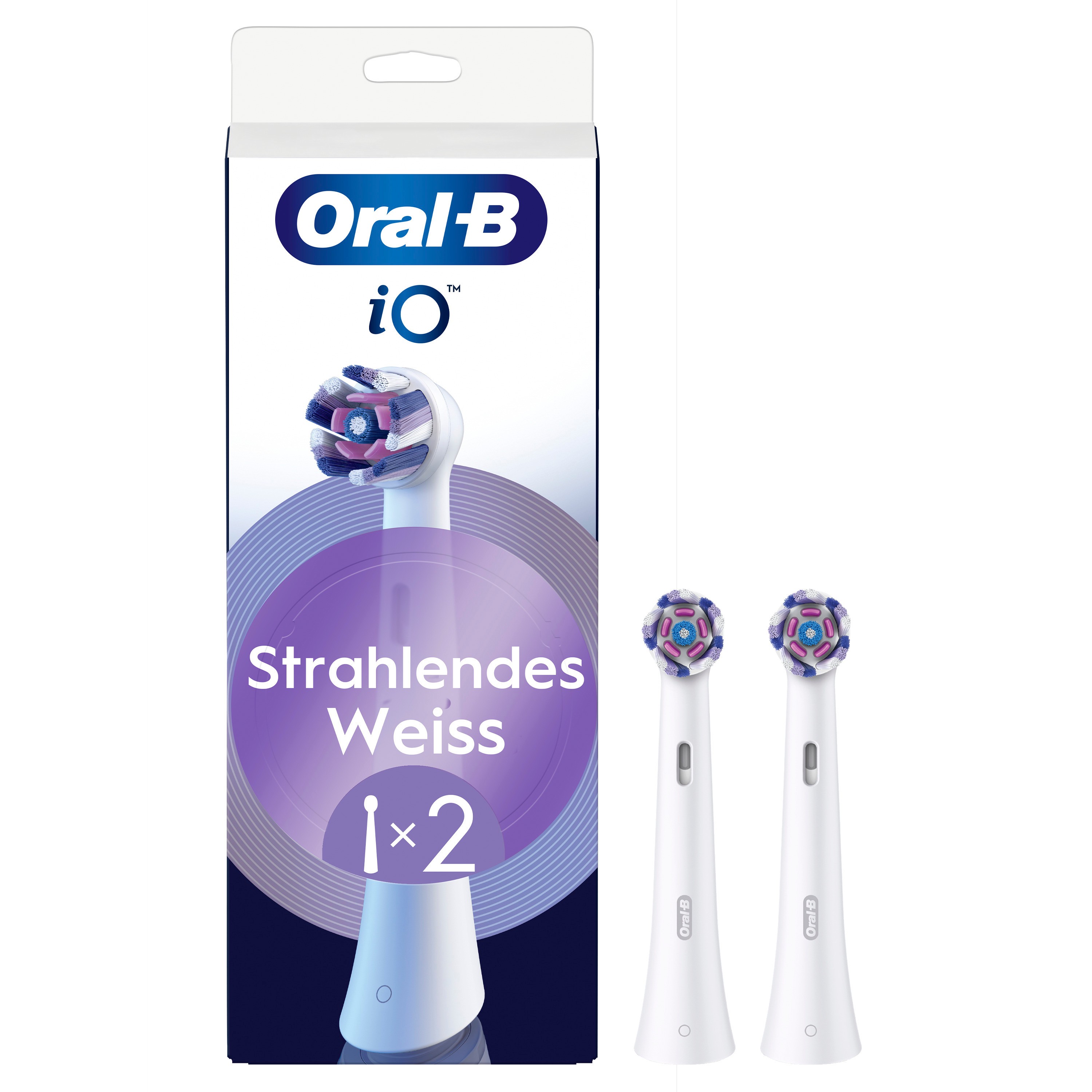Oral-B iO Strahlendes Weiss, Original Aufsteckbürsten für elektrische Oral-B iO Zahnbürsten, Zahnaufhellung, Weiß, 2 Stück