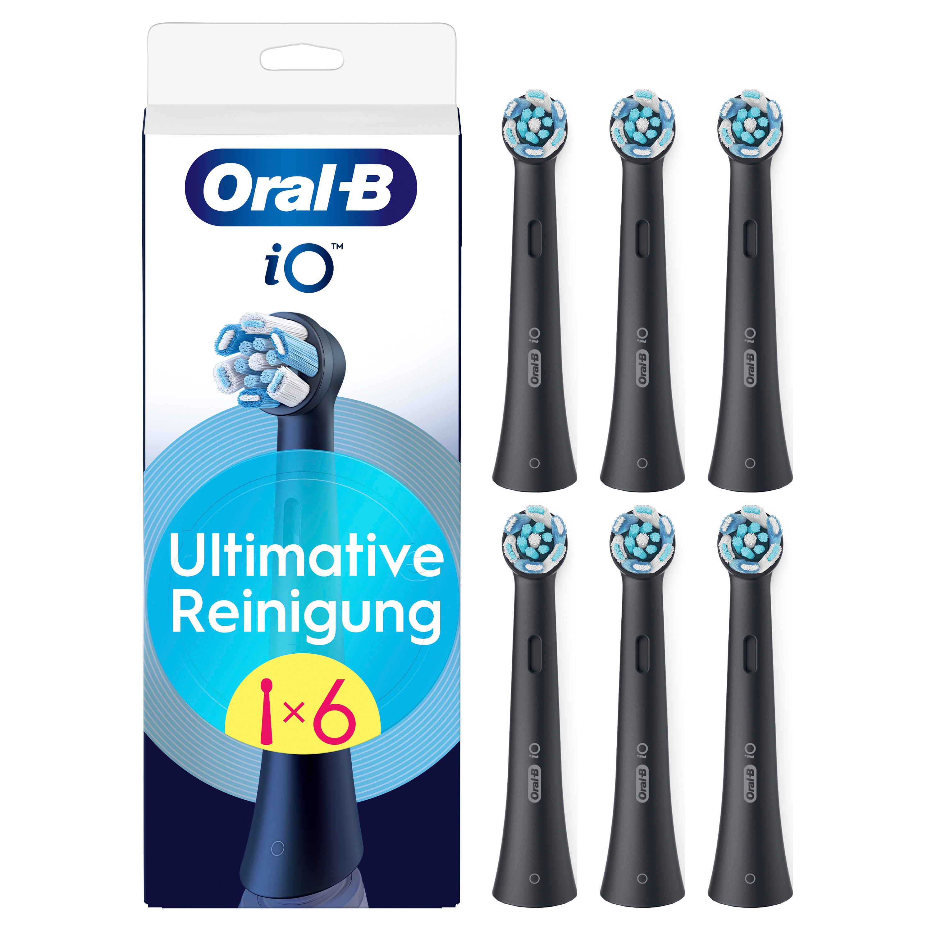 Oral-B iO Ultimative Reinigung, Original Aufsteckbürsten für elektrische Oral-B iO Zahnbürsten, 'Borsten-in-Borsten' Bündel, Schwarz, 6 Stück