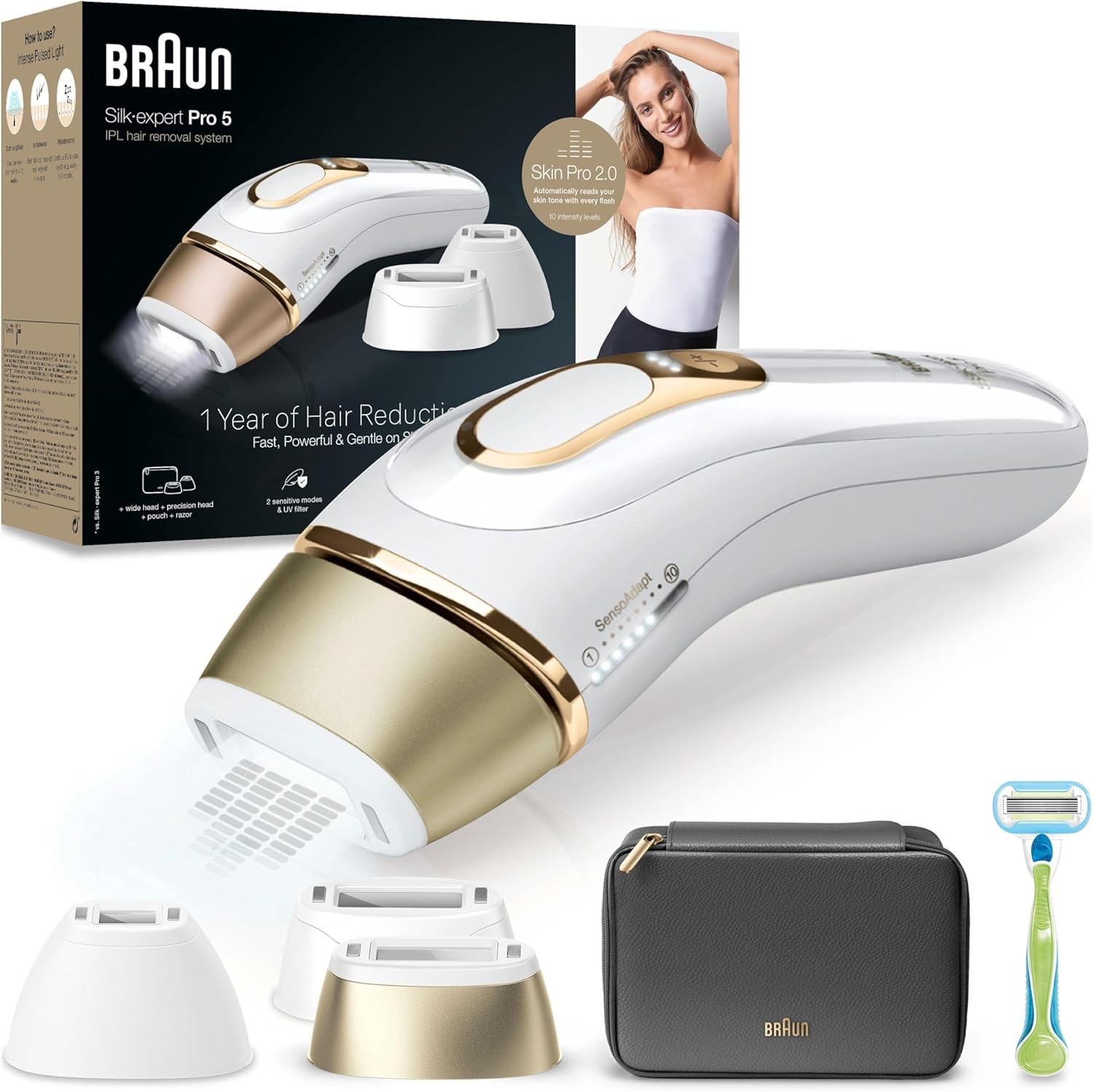 Braun IPL Silk-expert Pro 5, PL5243, dauerhaft sichtbare Haarentfernung weiß/gold