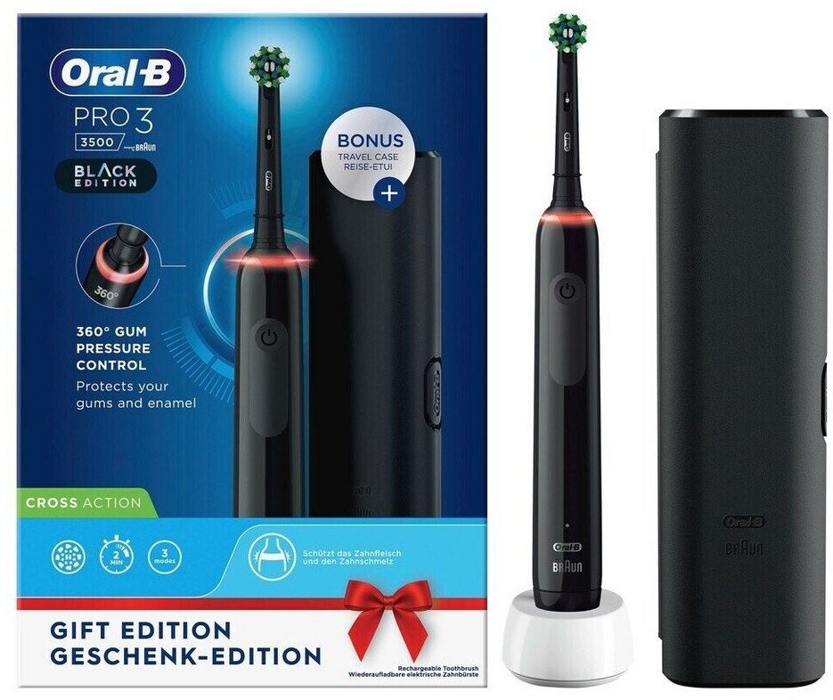 Oral-B Pro 3 3500 elektrische Zahnbürste Black Edition +Reise-Etui JAS22
