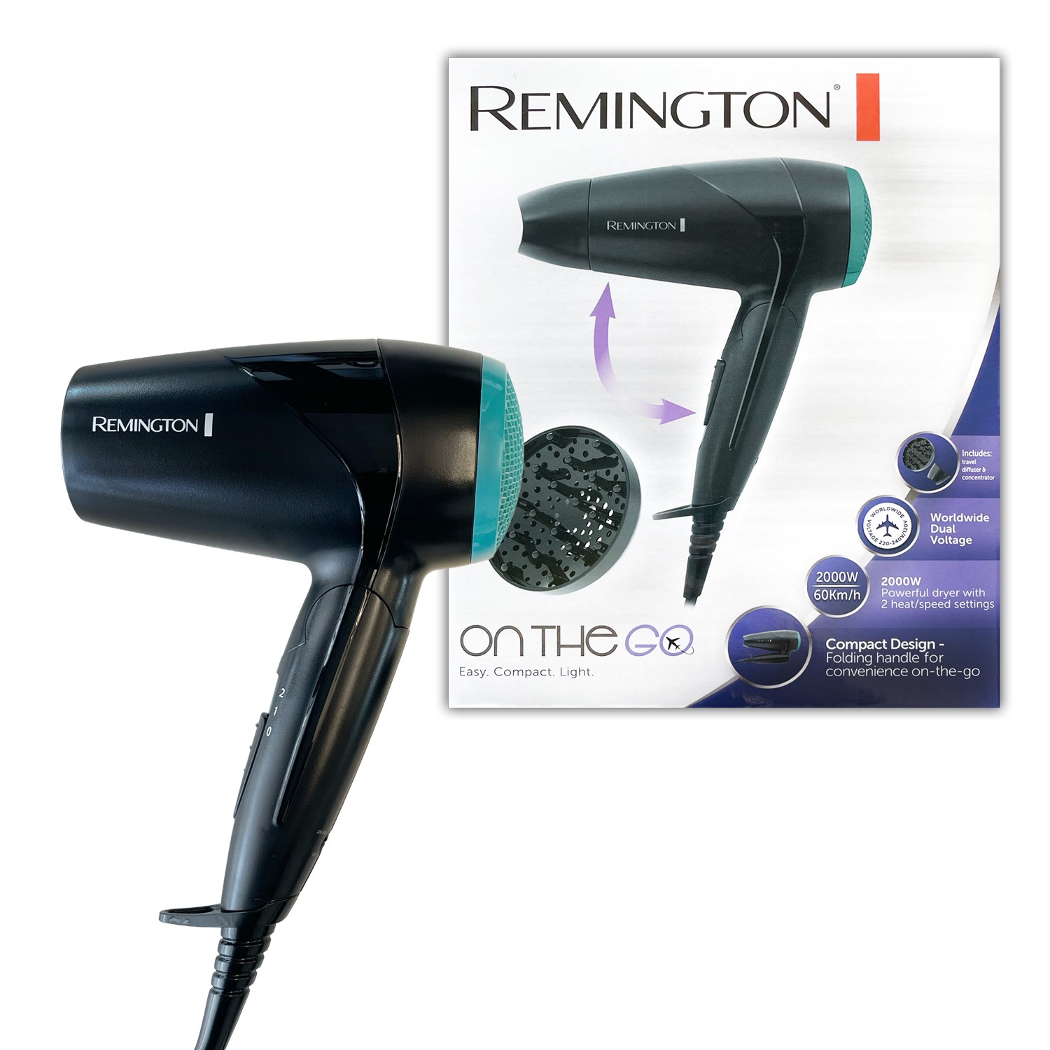 Remington Haartrockner klein klappbar leistungsstark 2000 W weltweite Spannungsanpassung