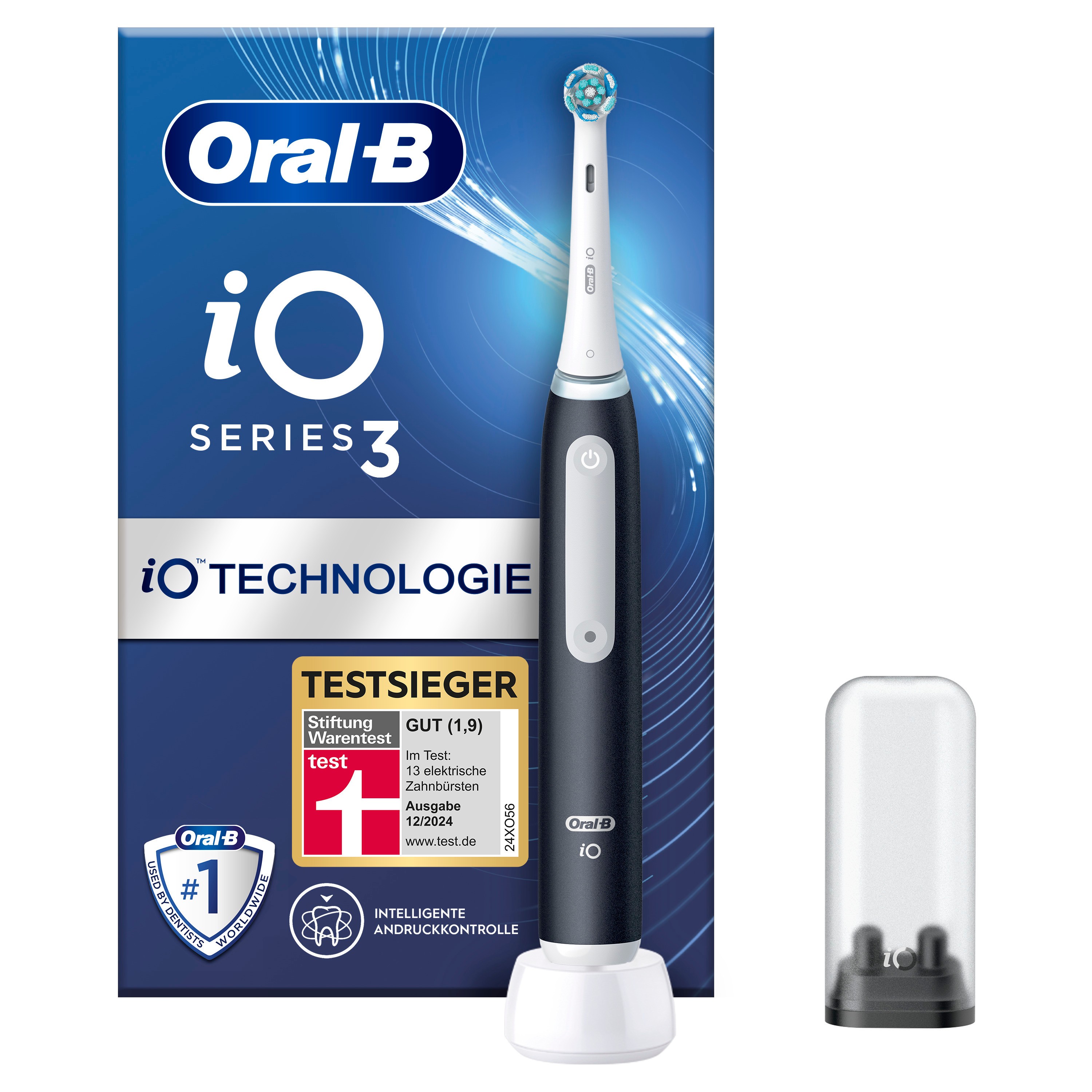 Oral-B iO Series 3 Elektrische Zahnbürste/Electric Toothbrush, 3 Putzmodi für Zahnpflege, Magnet-Technologie, TESTSIEGER Stiftung Warentest (12/2024), Matt Black