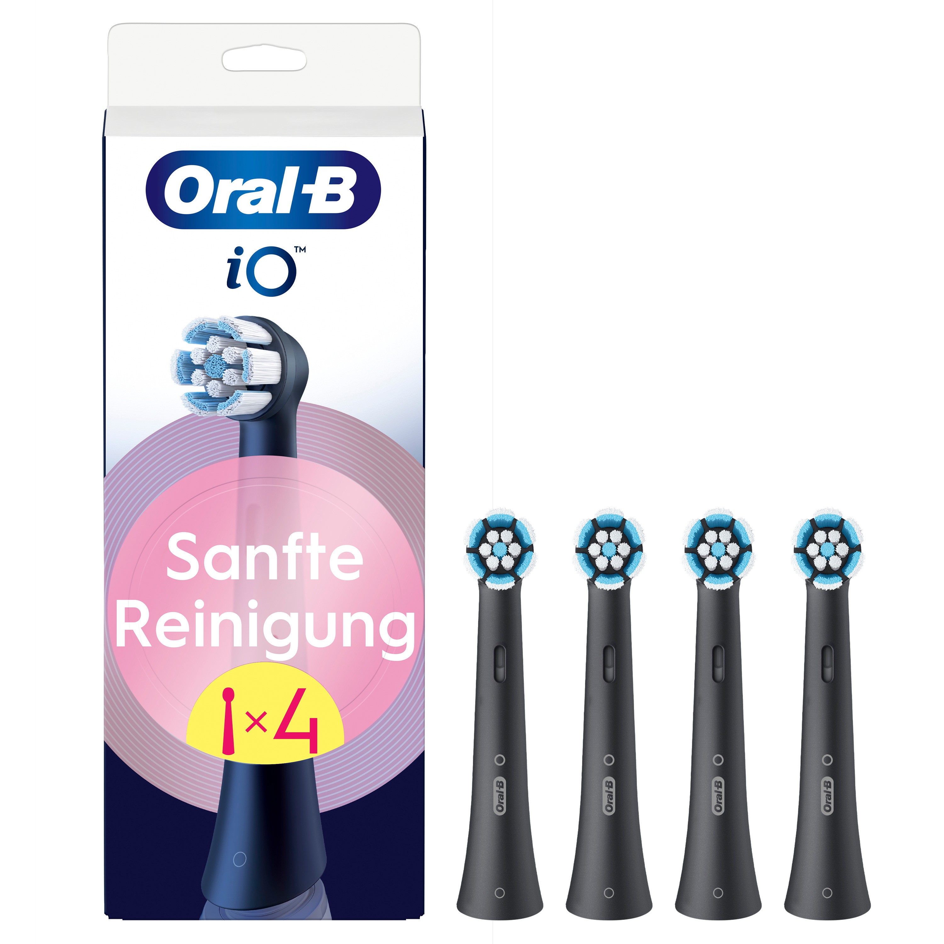 Oral-B iO Sanfte Reinigung, Original Aufsteckbürsten, geeignet für empfindliches Zahnfleisch, Schwarz, 4 Stück