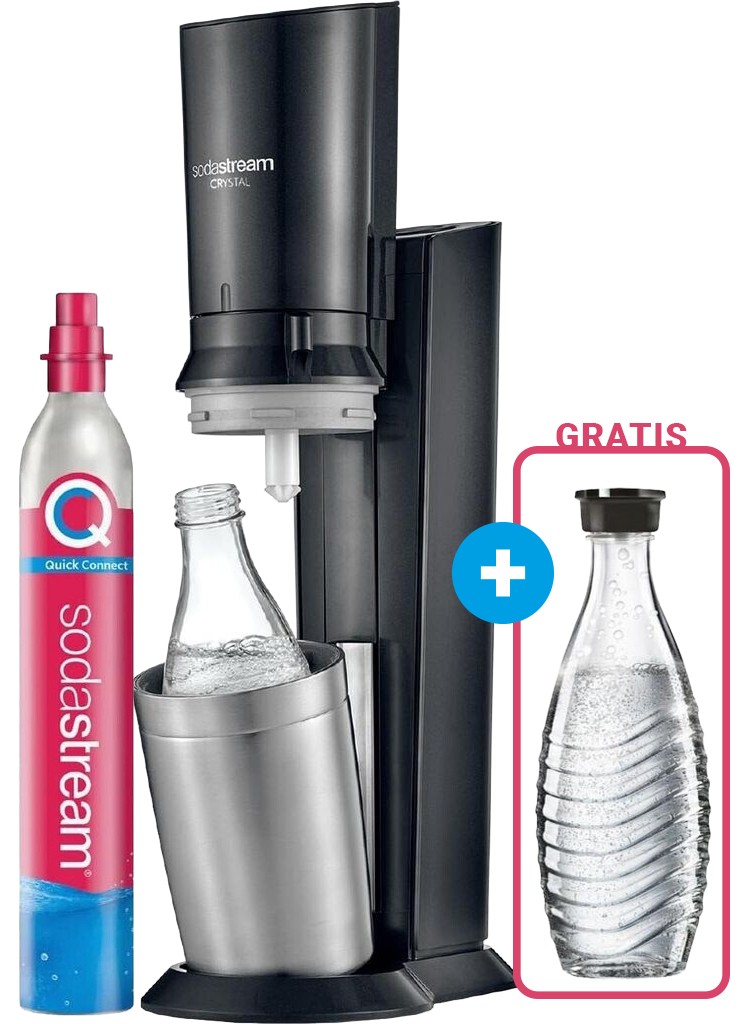 SodaStream Crystal 3.0 Titan Wassersprudler mit QC CO2-Zylinder und 1x Glaskaraffe + 1 GRATIS Glaskaraffe