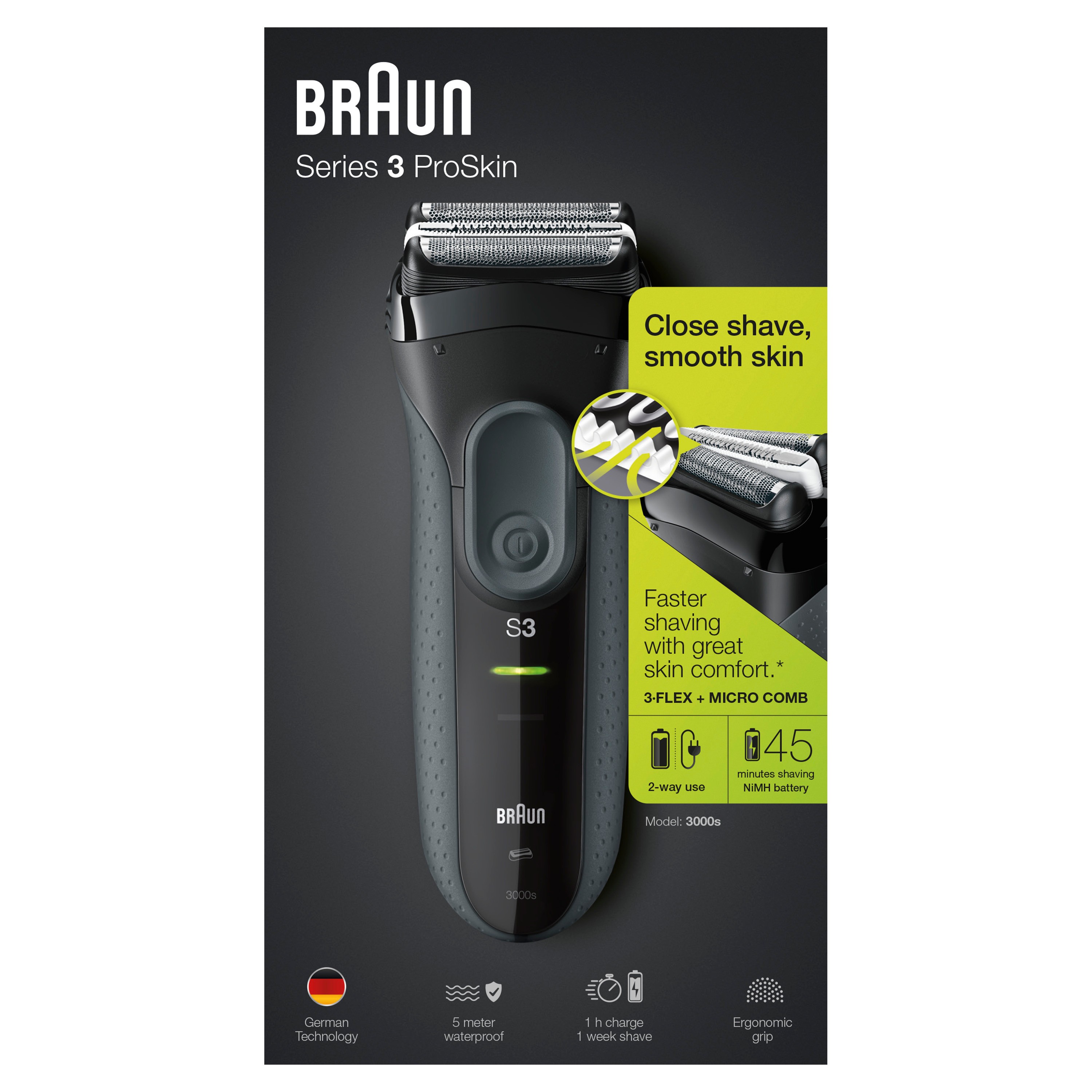 Braun Series 3 ProSkin - 3000s b Elektrorasierer, Schwarz