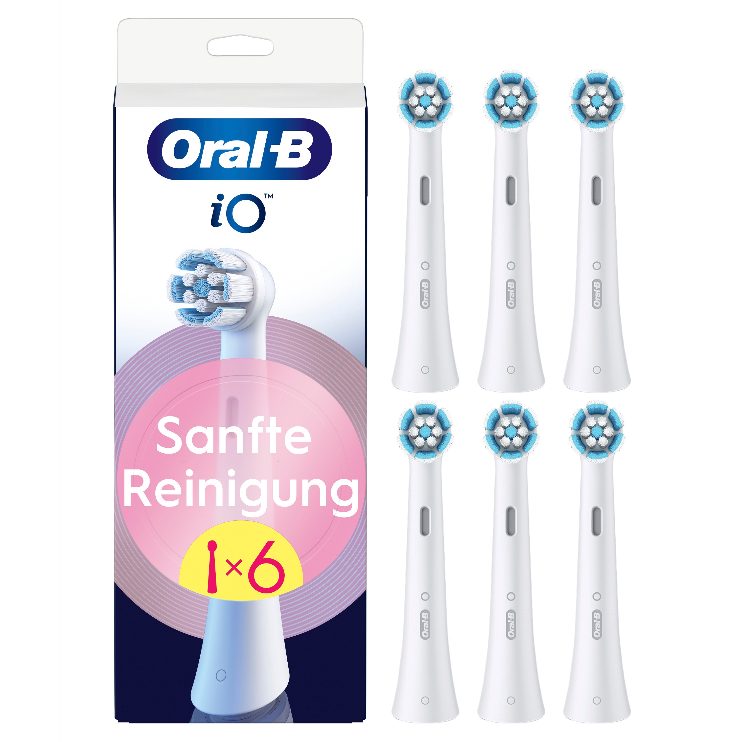 Oral-B iO Sanfte Reinigung, Original Aufsteckbürsten, geeignet für empfindliches Zahnfleisch, Weiß, 6 Stück