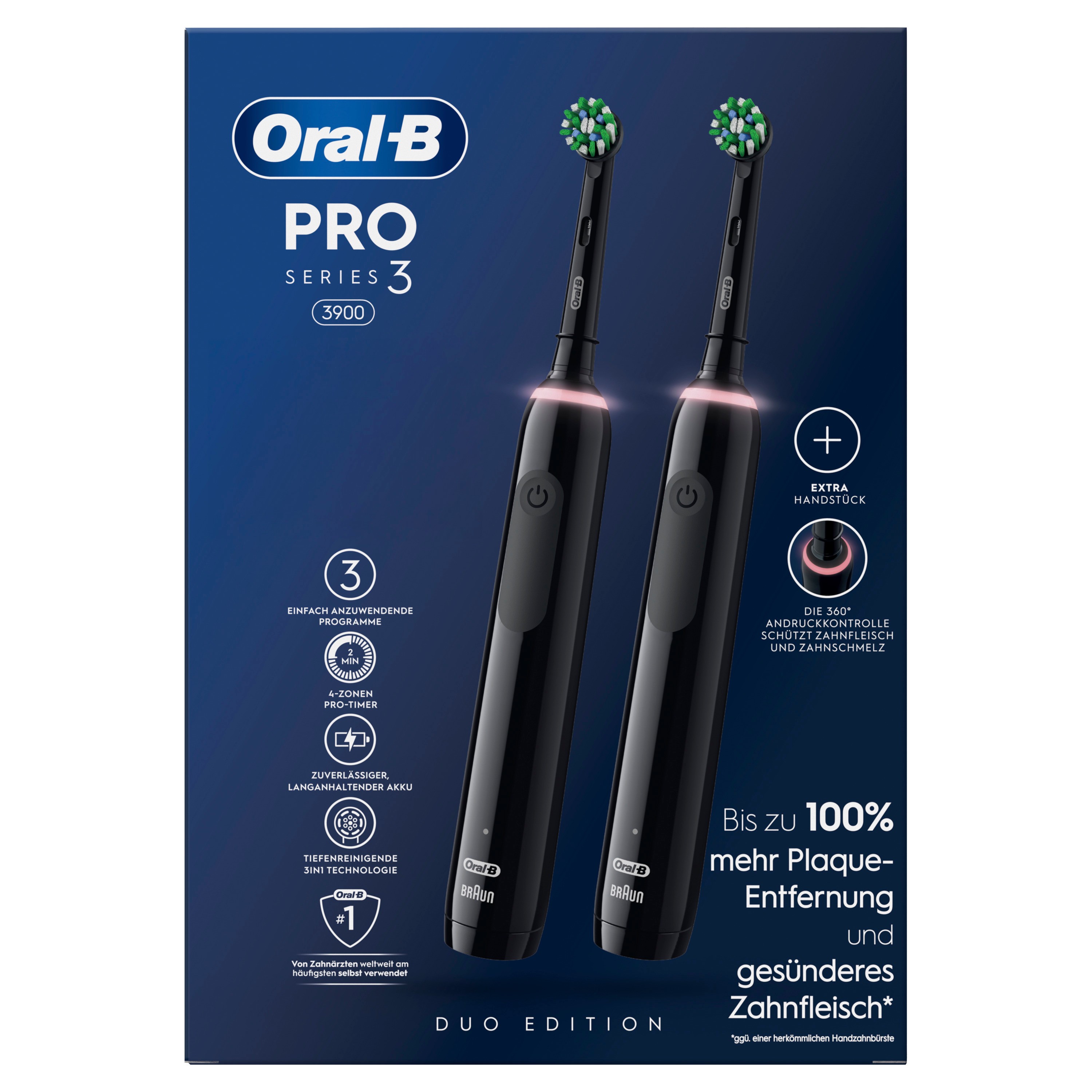 Oral-B Pro 3 3900N Black/Black elektrische Zahnbürste mit 2. Handstück