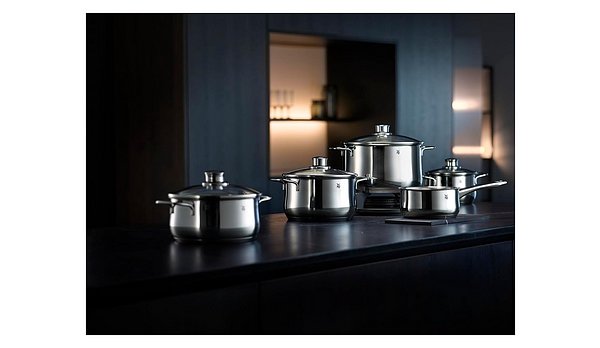WMF Diadem Plus Topfset Induktion 5-teilig, Kochtopf Set mit Glasdeckel, Cromargan Edelstahl poliert, Induktions Töpfe Set unbeschichtet