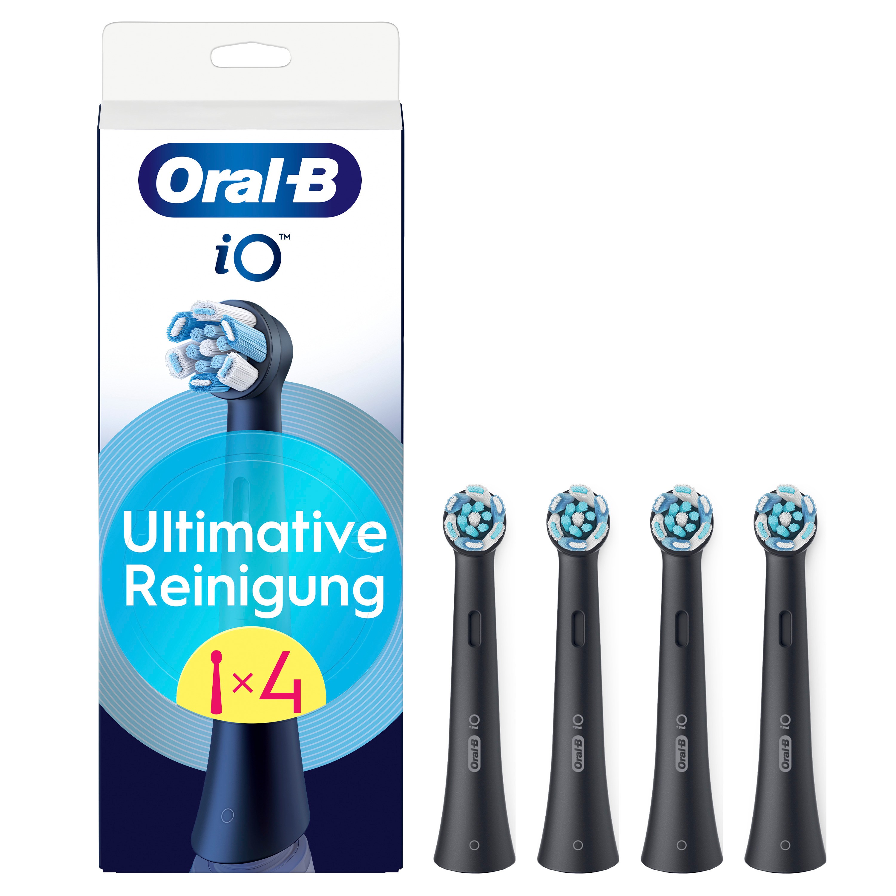 Oral-B iO Ultimative Reinigung, Original Aufsteckbürsten für elektrische Oral-B iO Zahnbürsten, 'Borsten-in-Borsten' Bündel, Schwarz, 4 Stück
