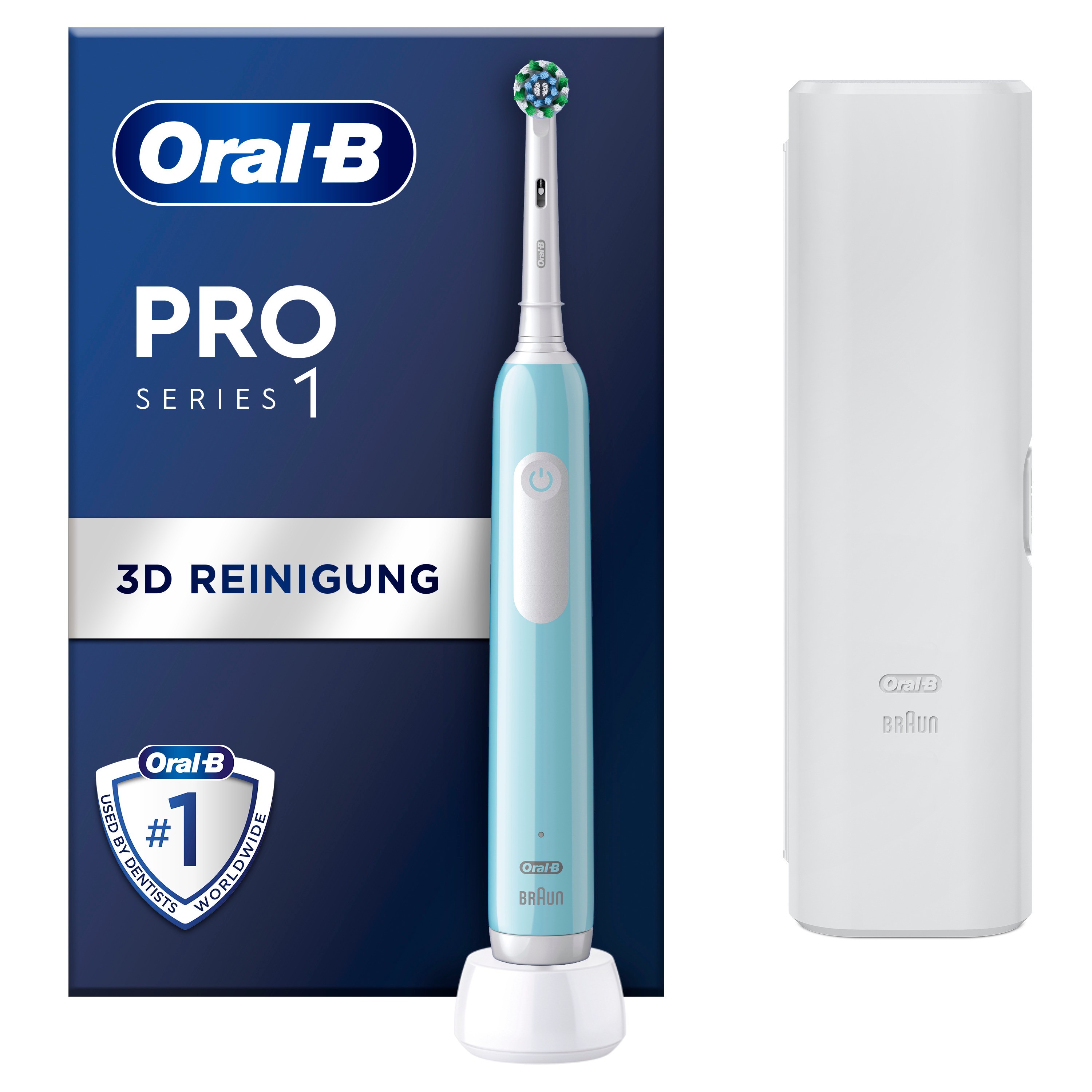 Oral-B Pro 1 Elektrische Zahnbürste Cross Action Caribbean Blue+Reiseetui