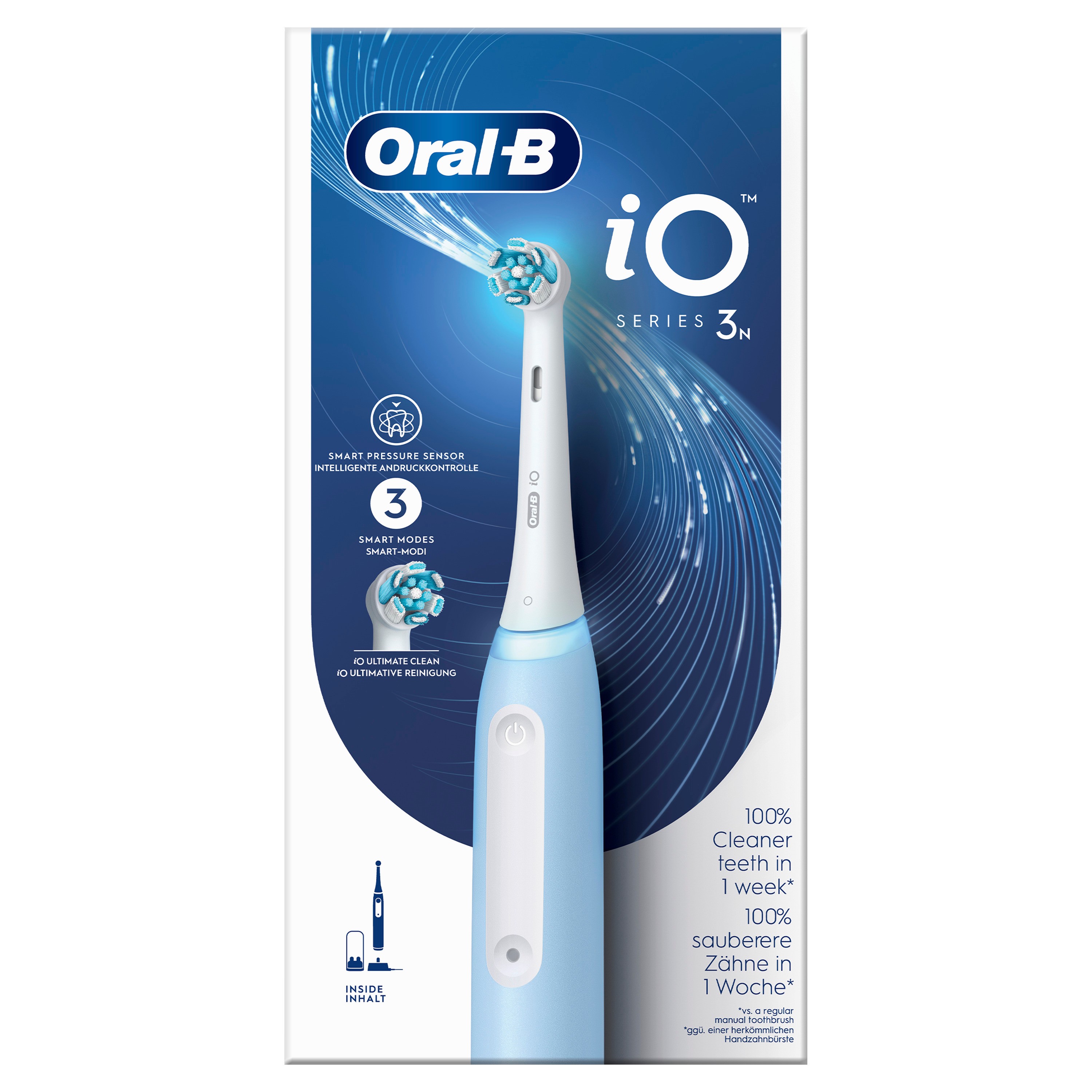 Oral-B iO Series 3 Elektrische Zahnbürste/Electric Toothbrush, 3 Putzmodi für Zahnpflege, Magnet-Technologie, TESTSIEGER Stiftung Warentest (12/2024), Ice Blue