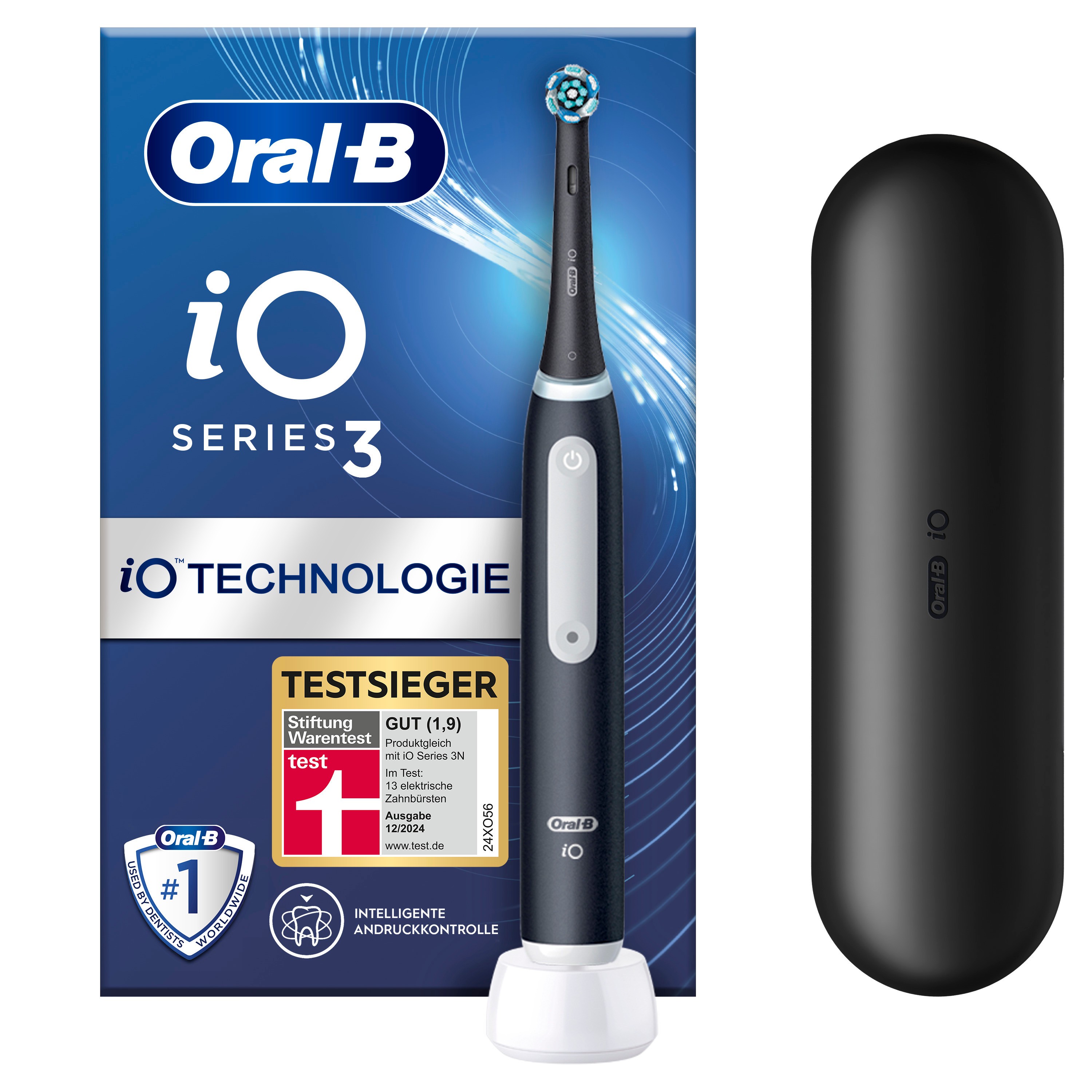 Oral-B iO Series 3 Elektrische Zahnbürste, 3 Putzmodi für Zahnpflege, Magnet-Technologie, Reiseetui, Matt Black